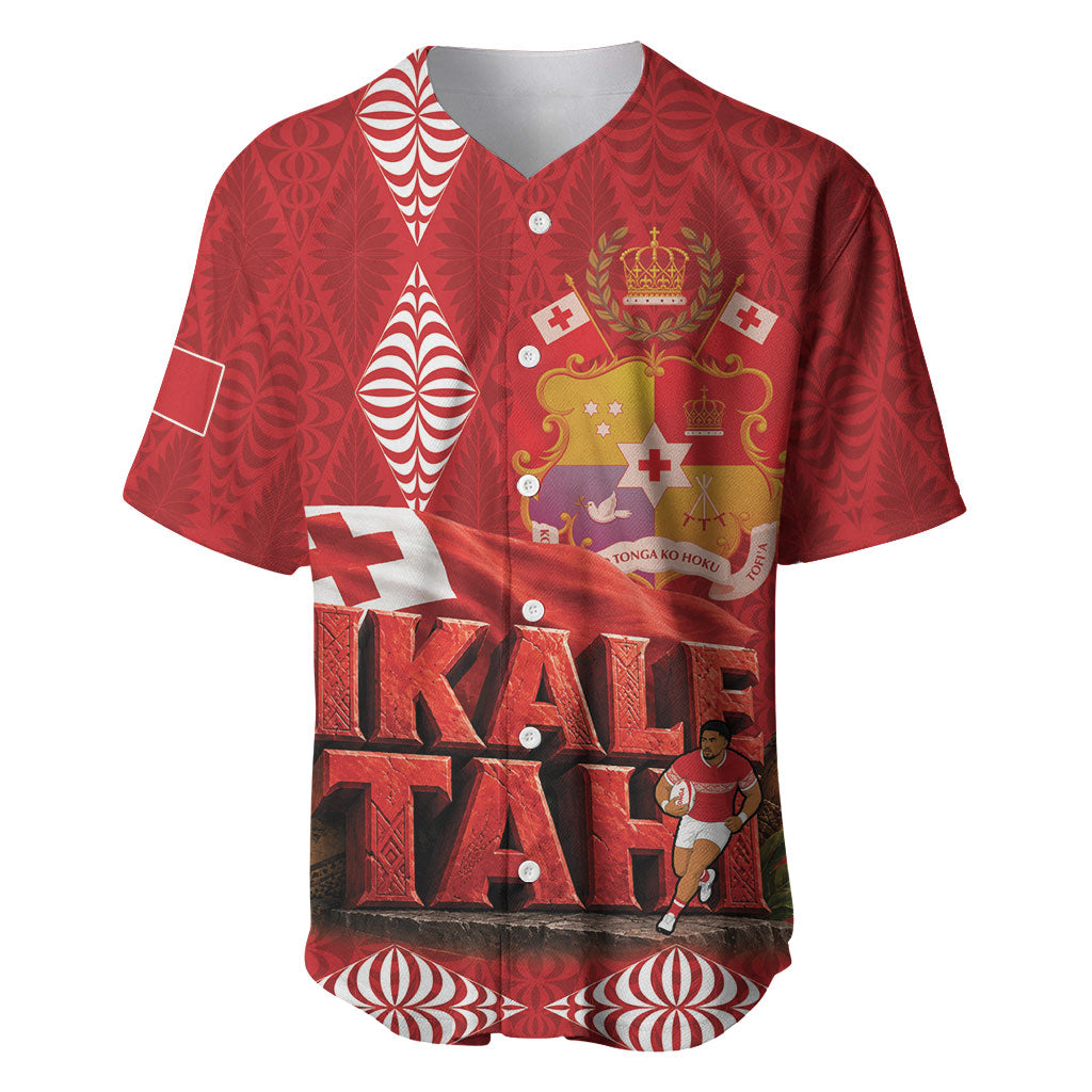 Tonga Rugby Custom Baseball Jersey 2026 Go Ikale Tahi Ngatu Pattern LT14 Red - Polynesian Pride