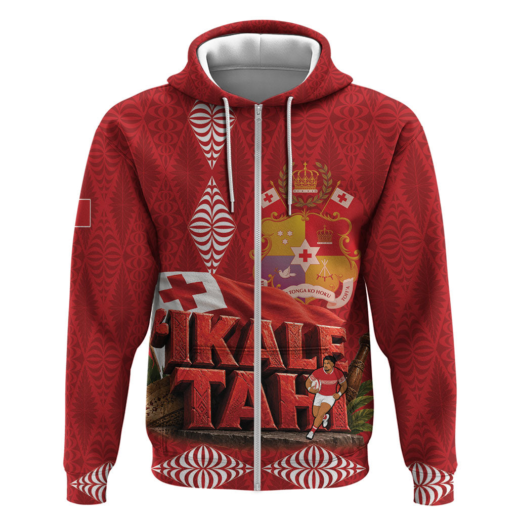 Tonga Rugby Custom Hoodie 2026 Go Ikale Tahi Ngatu Pattern LT14 Zip Hoodie Red - Polynesian Pride