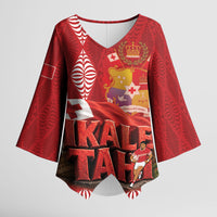 Tonga Rugby Custom Kimono Sleeve Blouse 2026 Go Ikale Tahi Ngatu Pattern LT14 Female Red - Polynesian Pride