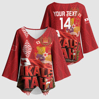 Tonga Rugby Custom Kimono Sleeve Blouse 2026 Go Ikale Tahi Ngatu Pattern LT14 - Polynesian Pride