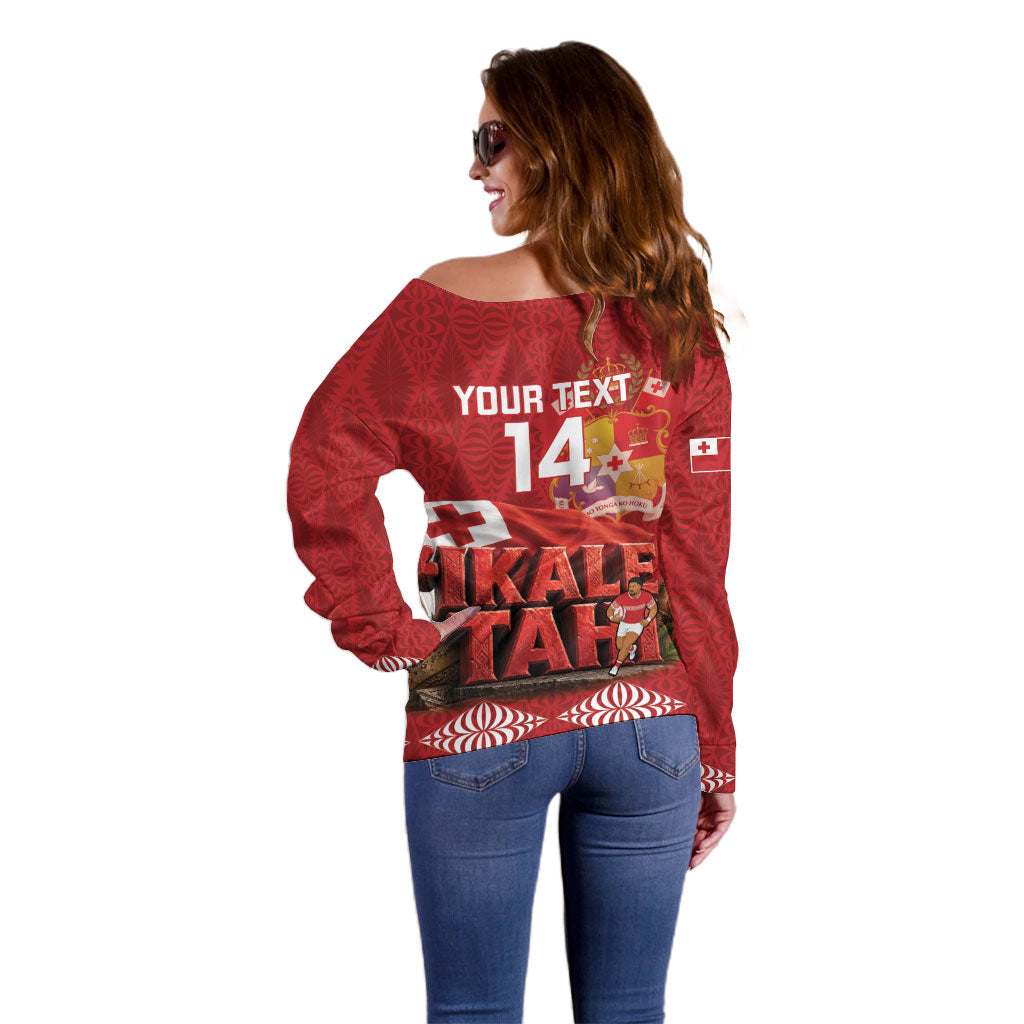 Tonga Rugby Custom Off Shoulder Sweater 2026 Go Ikale Tahi Ngatu Pattern LT14 - Polynesian Pride