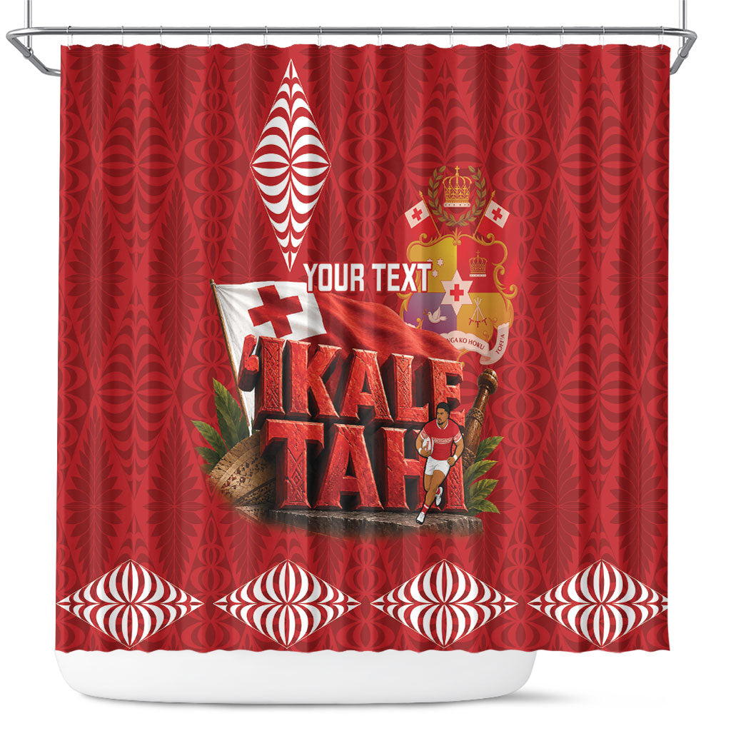 Tonga Rugby Custom Shower Curtain 2026 Go Ikale Tahi Ngatu Pattern LT14 Red - Polynesian Pride