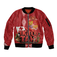 Tonga Rugby Custom Sleeve Zip Bomber Jacket 2026 Go Ikale Tahi Ngatu Pattern LT14 Unisex Red - Polynesian Pride
