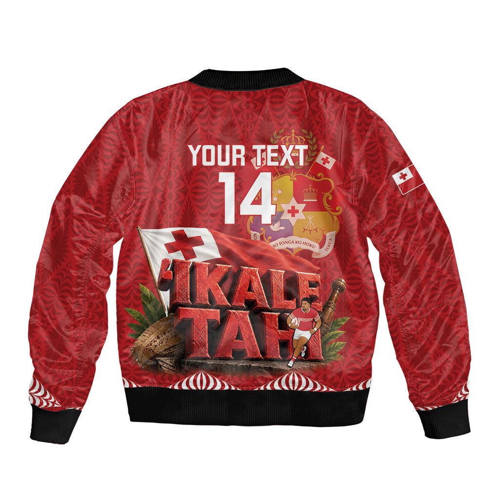 Tonga Rugby Custom Sleeve Zip Bomber Jacket 2026 Go Ikale Tahi Ngatu Pattern LT14 - Polynesian Pride