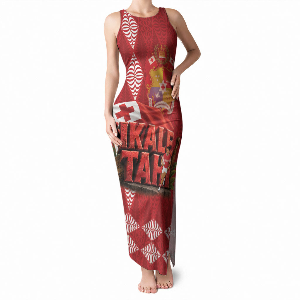 Tonga Rugby Custom Tank Maxi Dress 2026 Go Ikale Tahi Ngatu Pattern LT14 Women Red - Polynesian Pride