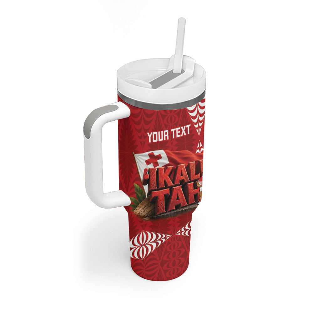 Tonga Rugby Custom Tumbler With Handle 2026 Go Ikale Tahi Ngatu Pattern LT14 - Polynesian Pride