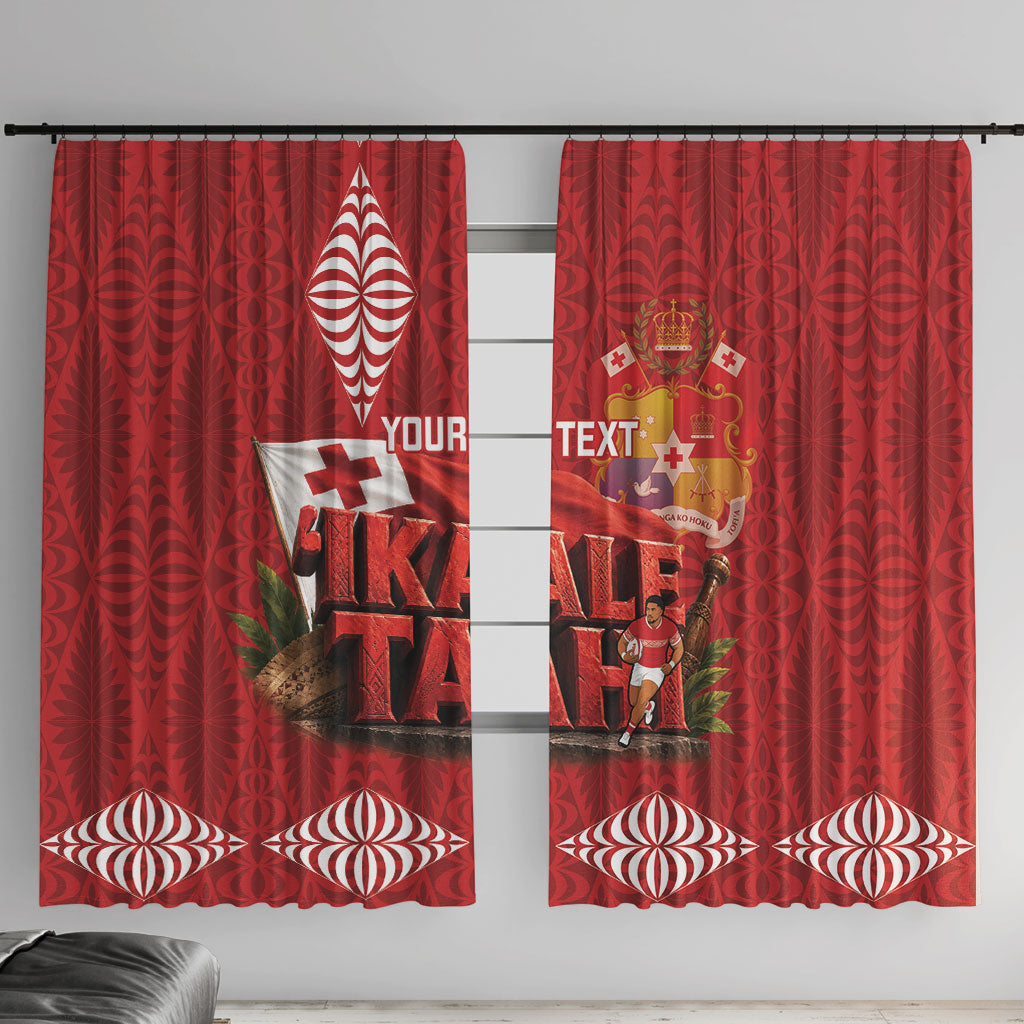 Tonga Rugby Custom Window Curtain 2026 Go Ikale Tahi Ngatu Pattern LT14 With Hooks Red - Polynesian Pride