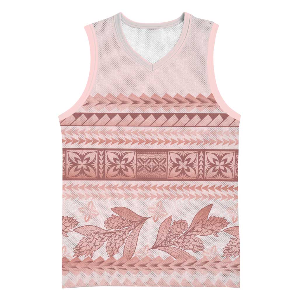 Pastel Pink Samoa Siapo Teuila Flowers Basketball Jersey LT14 Unisex Pastel Pink - Polynesian Pride