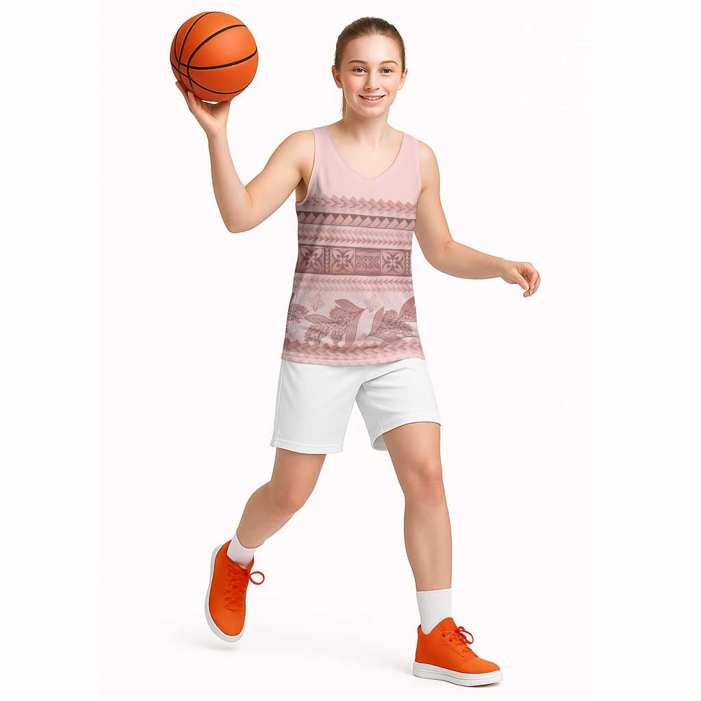 Pastel Pink Samoa Siapo Teuila Flowers Basketball Jersey LT14 - Polynesian Pride