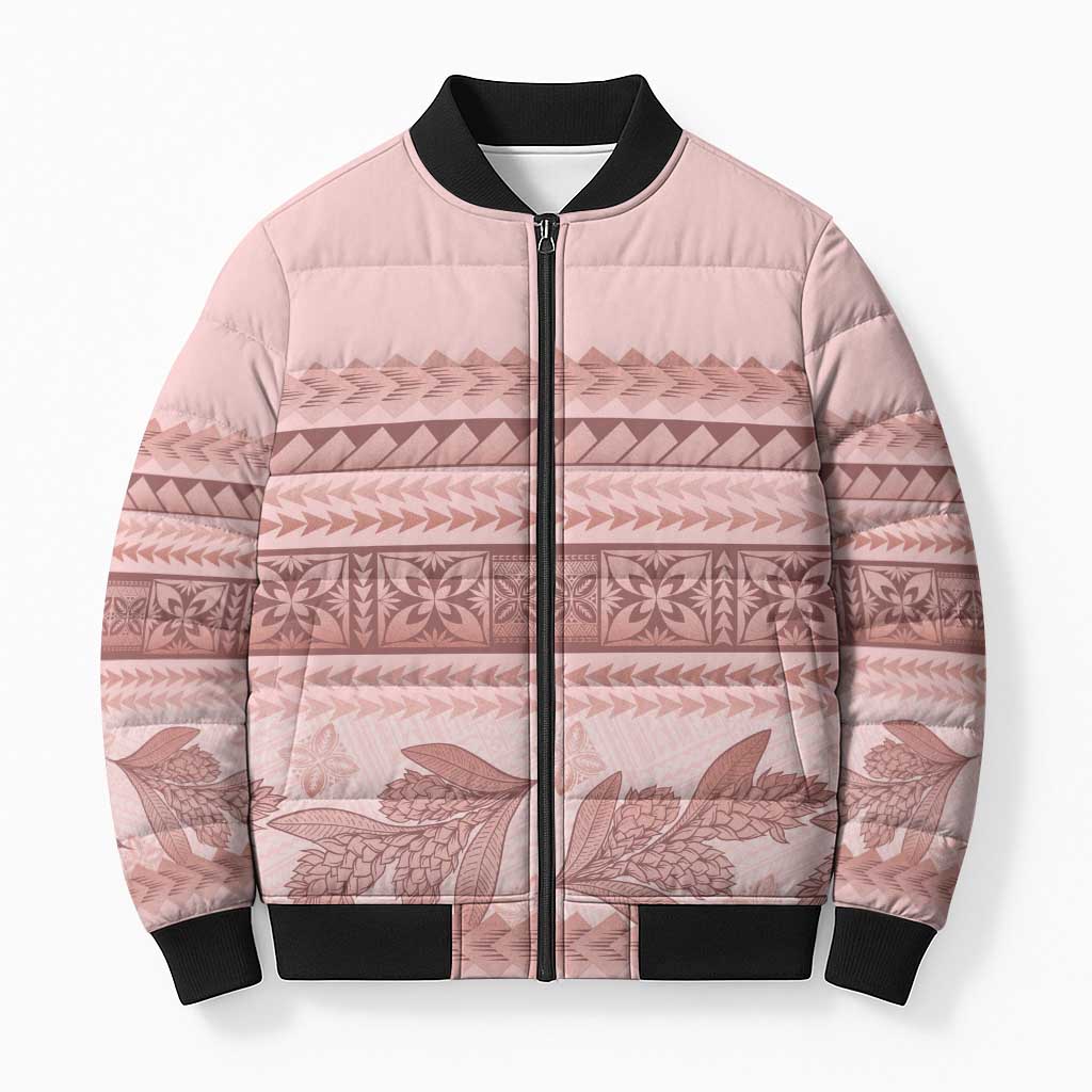 Pastel Pink Samoa Siapo Teuila Flowers Bomber Puffer Jacket LT14 Unisex Pastel Pink - Polynesian Pride