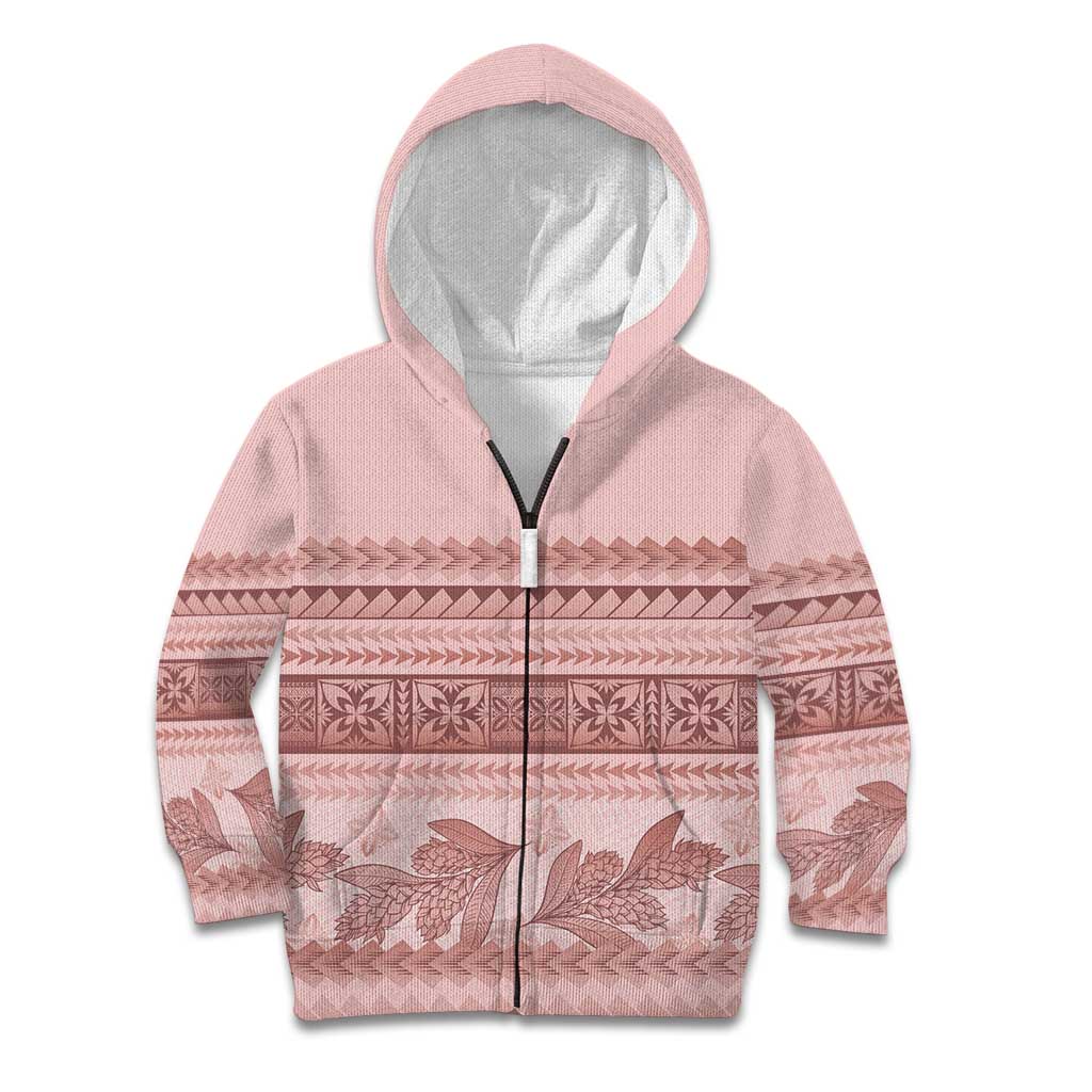 Pastel Pink Samoa Siapo Teuila Flowers Kid Hoodie LT14 Zip Hoodie Pastel Pink - Polynesian Pride