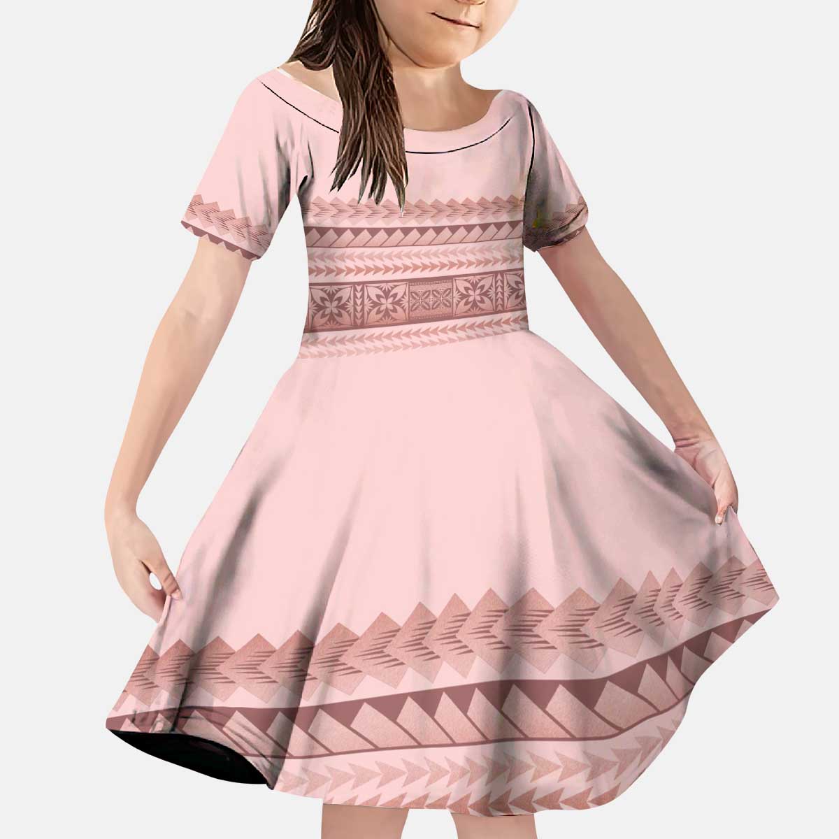 Pastel Pink Samoa Siapo Teuila Flowers Kid Short Sleeve Dress LT14 KID Pastel Pink - Polynesian Pride