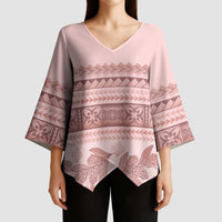 Pastel Pink Samoa Siapo Teuila Flowers Kimono Sleeve Blouse LT14 - Polynesian Pride