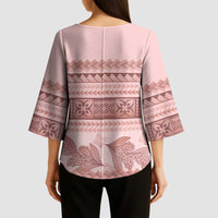 Pastel Pink Samoa Siapo Teuila Flowers Kimono Sleeve Blouse LT14 - Polynesian Pride
