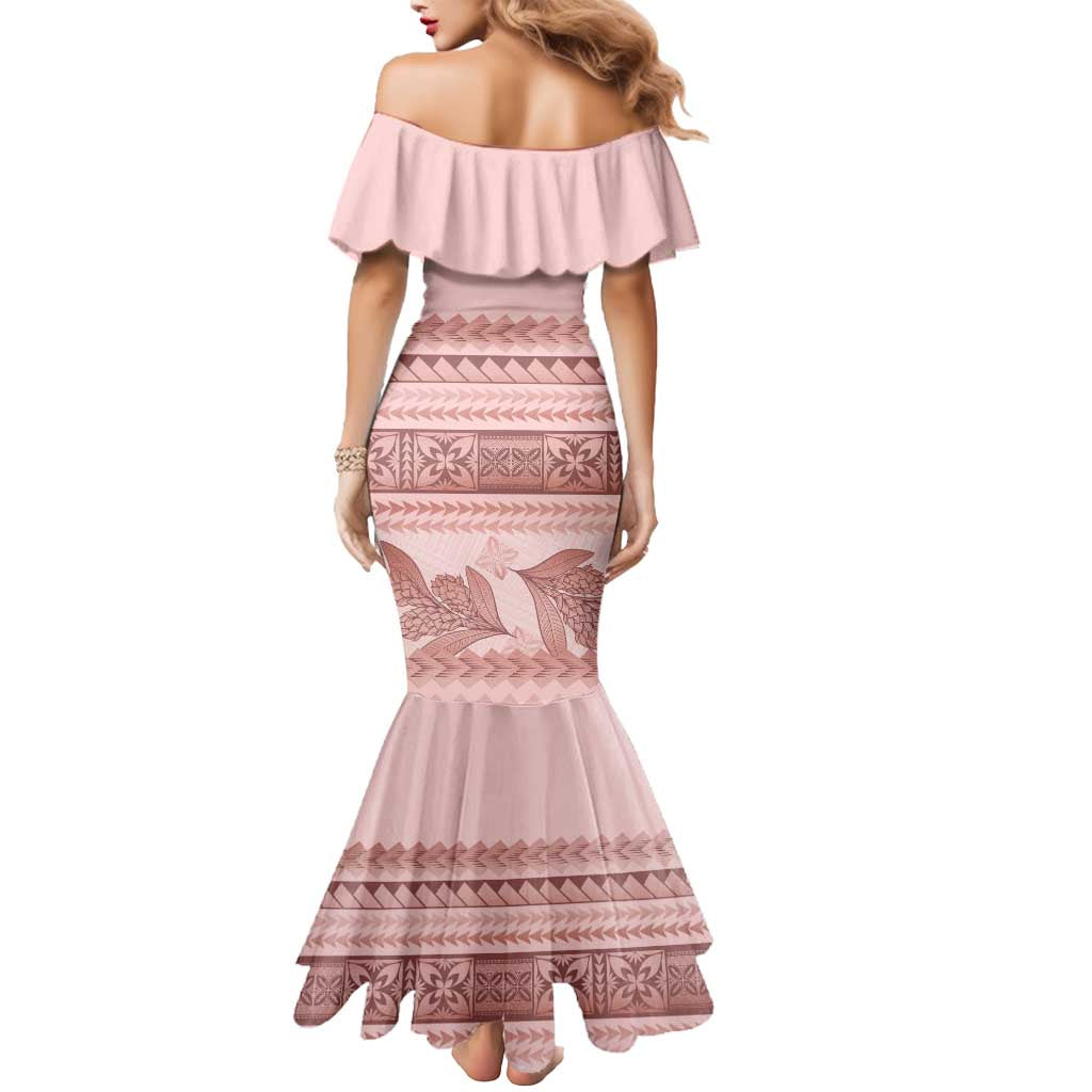 Pastel Pink Samoa Siapo Teuila Flowers Mermaid Dress LT14 - Polynesian Pride