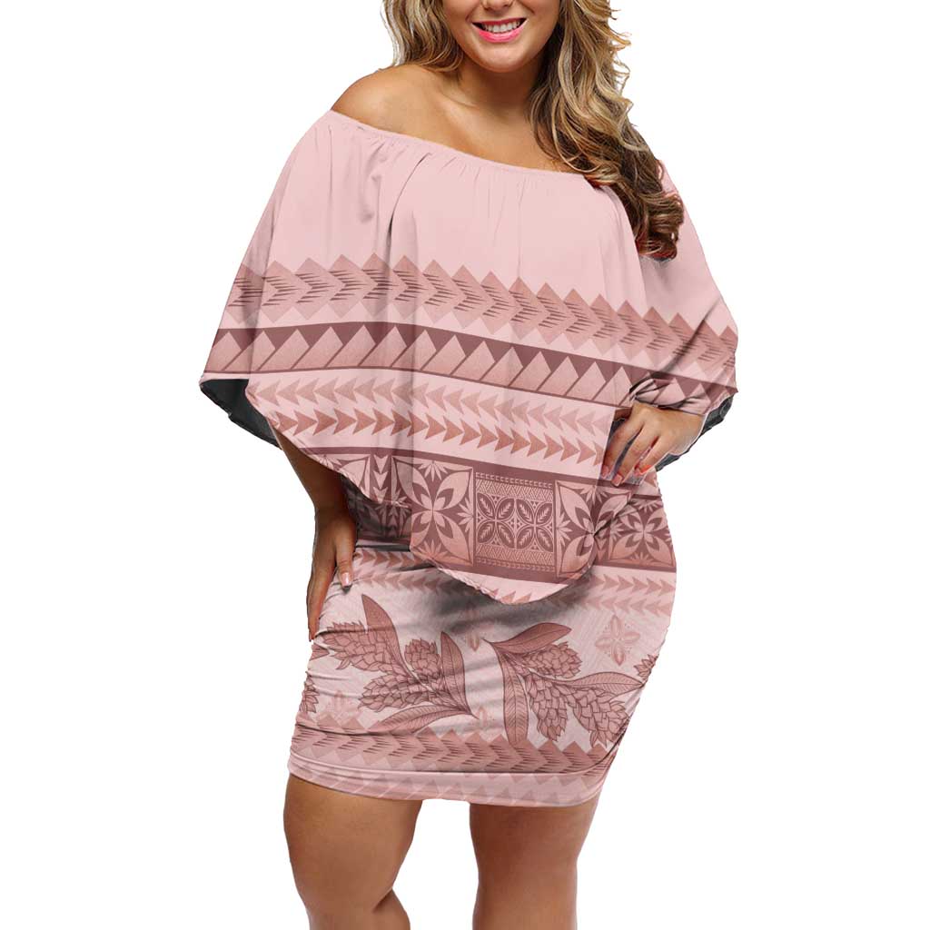 Pastel Pink Samoa Siapo Teuila Flowers Off Shoulder Short Dress LT14 Women Pastel Pink - Polynesian Pride