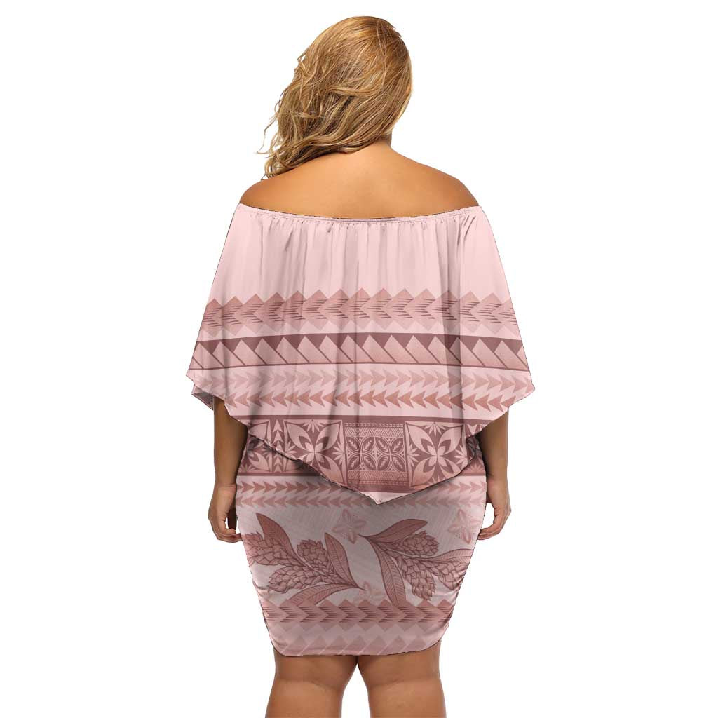 Pastel Pink Samoa Siapo Teuila Flowers Off Shoulder Short Dress LT14 - Polynesian Pride