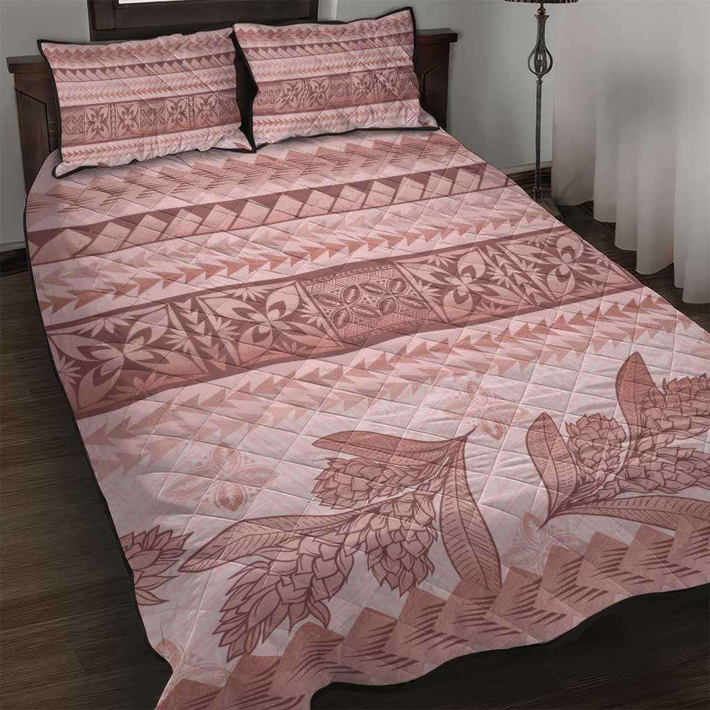 Pastel Pink Samoa Siapo Teuila Flowers Quilt Bed Set LT14 Pastel Pink - Polynesian Pride