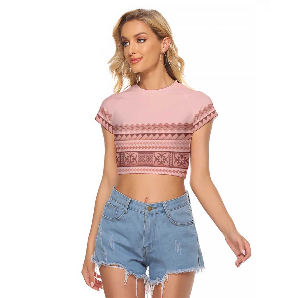 Pastel Pink Samoa Siapo Teuila Flowers Raglan Cropped T Shirt LT14 Female Pastel Pink - Polynesian Pride