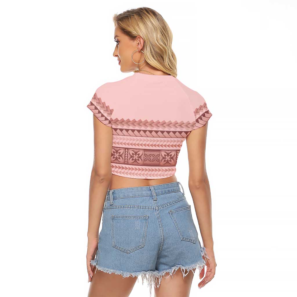 Pastel Pink Samoa Siapo Teuila Flowers Raglan Cropped T Shirt LT14 - Polynesian Pride