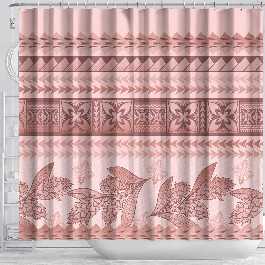 Pastel Pink Samoa Siapo Teuila Flowers Shower Curtain LT14 - Polynesian Pride