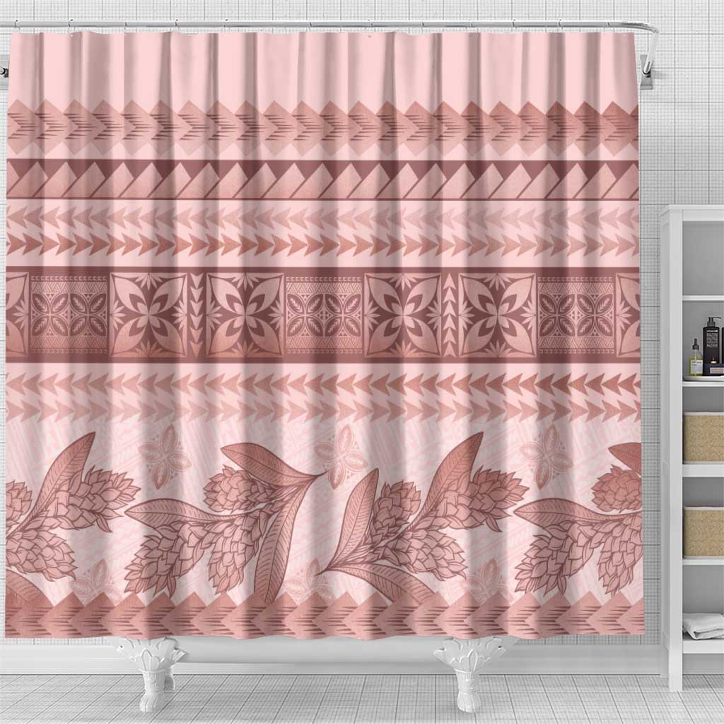 Pastel Pink Samoa Siapo Teuila Flowers Shower Curtain LT14 - Polynesian Pride