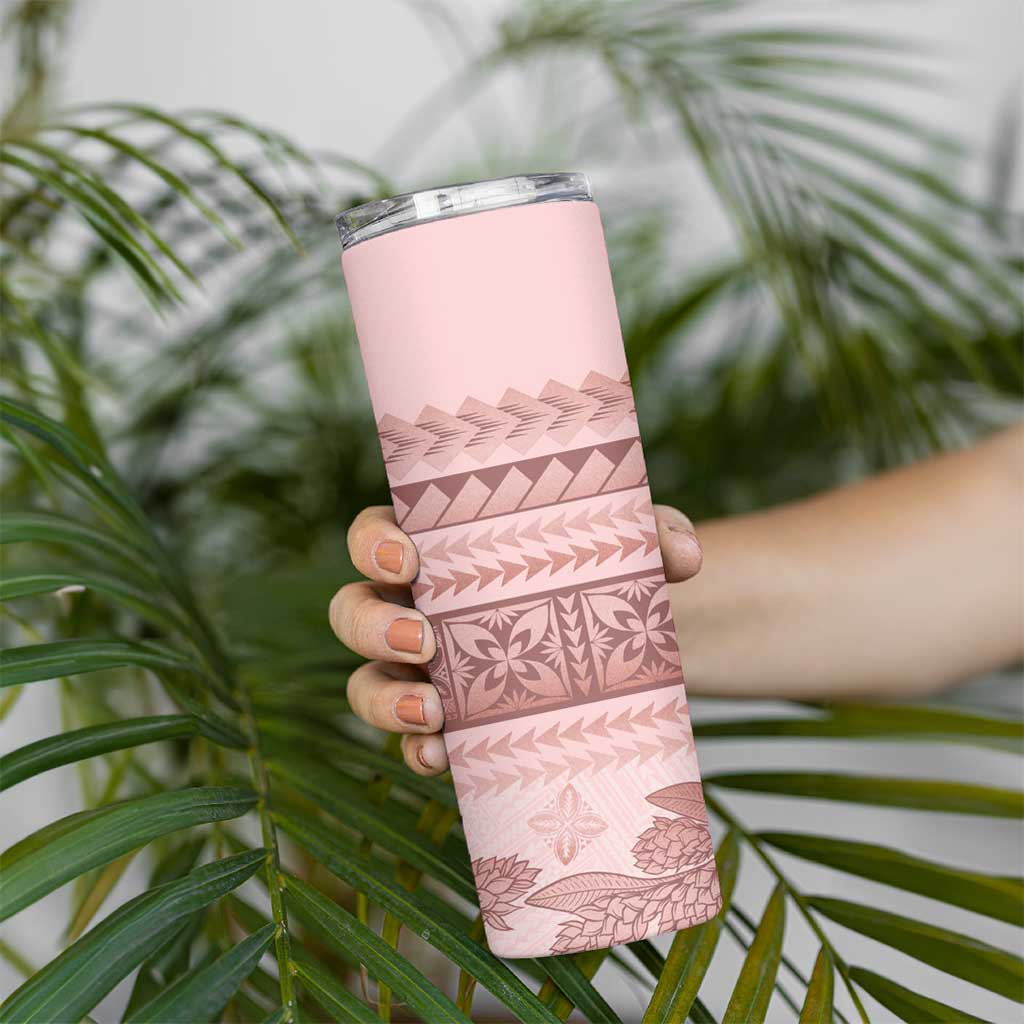 Pastel Pink Samoa Siapo Teuila Flowers Skinny Tumbler LT14 - Polynesian Pride