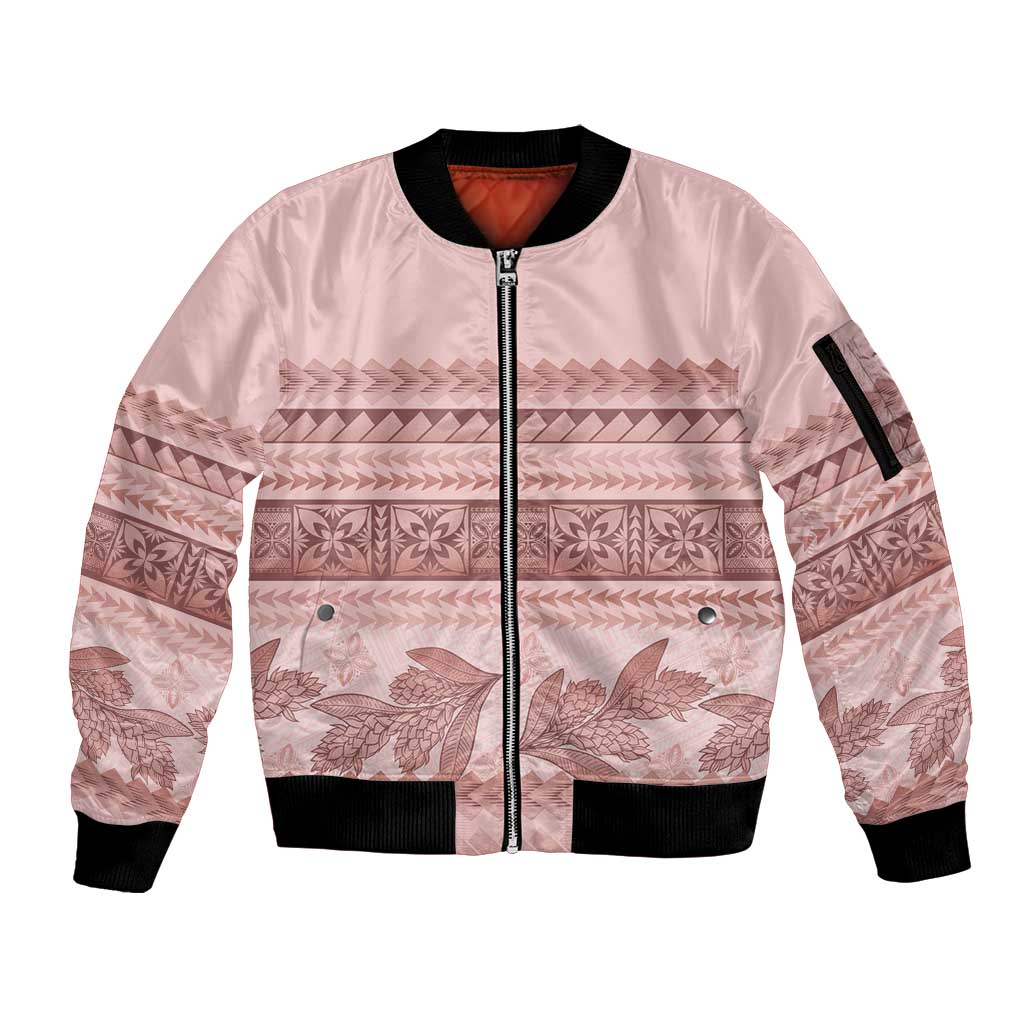 Pastel Pink Samoa Siapo Teuila Flowers Sleeve Zip Bomber Jacket LT14 Unisex Pastel Pink - Polynesian Pride