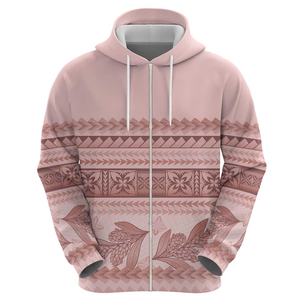 Pastel Pink Samoa Siapo Teuila Flowers Zip Hoodie LT14 - Polynesian Pride