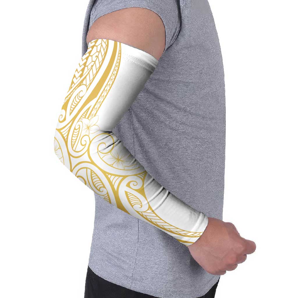 Polynesia White Sunday Arm Sleeves Plumeria Polynesian Tribal Gold Color LT14 - Polynesian Pride