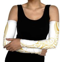 Polynesia White Sunday Arm Sleeves Plumeria Polynesian Tribal Gold Color LT14 - Polynesian Pride
