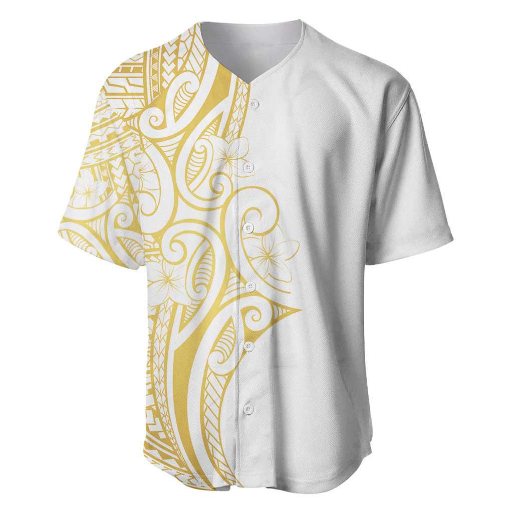 Polynesia White Sunday Baseball Jersey Plumeria Polynesian Tribal Gold Color LT14 White - Polynesian Pride