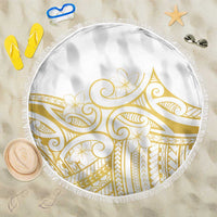 Polynesia White Sunday Beach Blanket Plumeria Polynesian Tribal Gold Color LT14 One Size 150cm White - Polynesian Pride