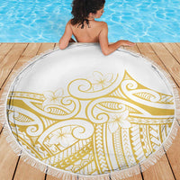 Polynesia White Sunday Beach Blanket Plumeria Polynesian Tribal Gold Color LT14 - Polynesian Pride