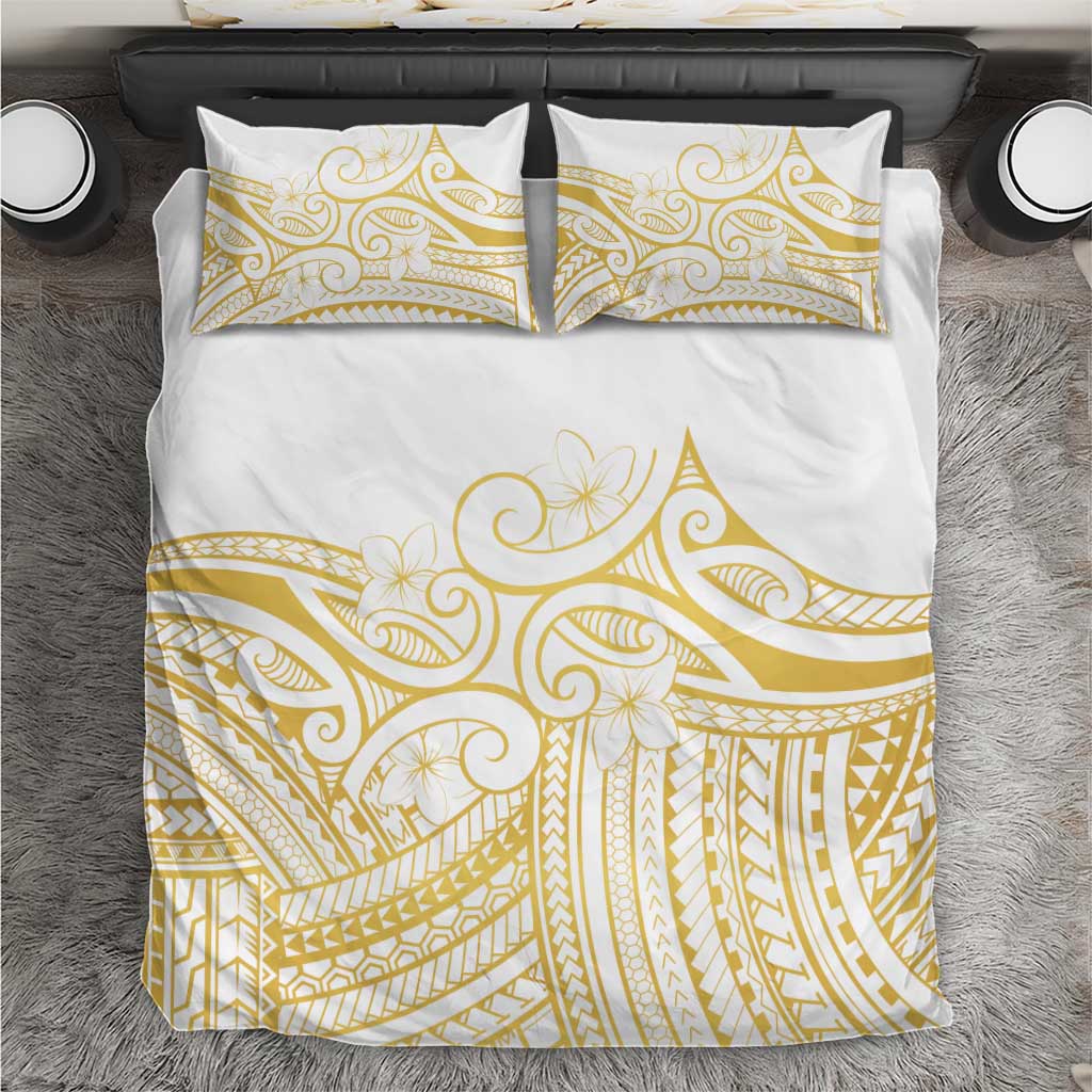 Polynesia White Sunday Bedding Set Plumeria Polynesian Tribal Gold Color LT14 White - Polynesian Pride