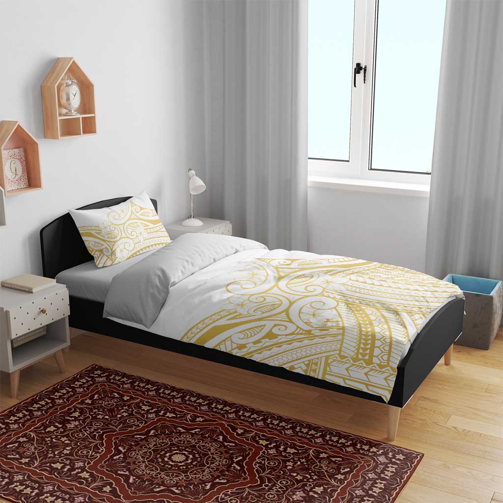 Polynesia White Sunday Bedding Set Plumeria Polynesian Tribal Gold Color LT14 - Polynesian Pride