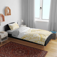 Polynesia White Sunday Bedding Set Plumeria Polynesian Tribal Gold Color LT14 - Polynesian Pride