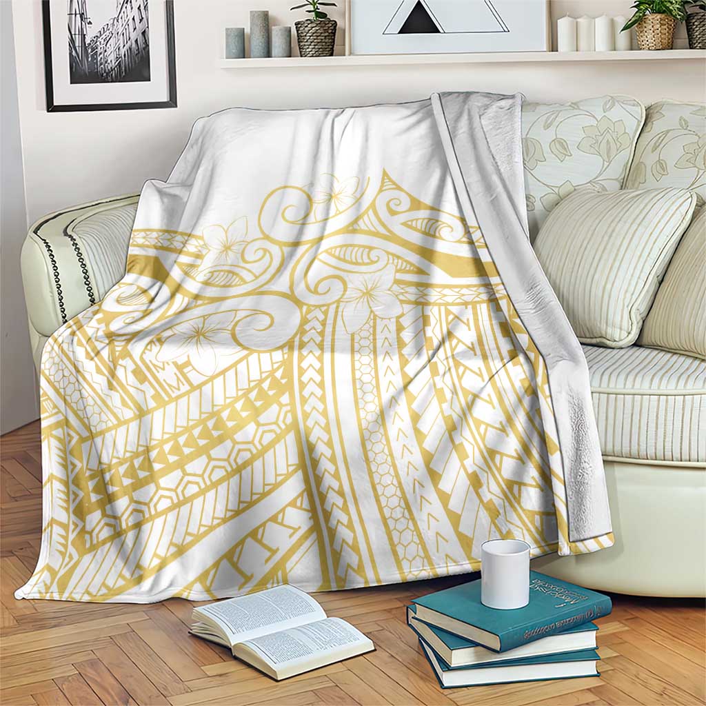 Polynesia White Sunday Blanket Plumeria Polynesian Tribal Gold Color LT14 White - Polynesian Pride