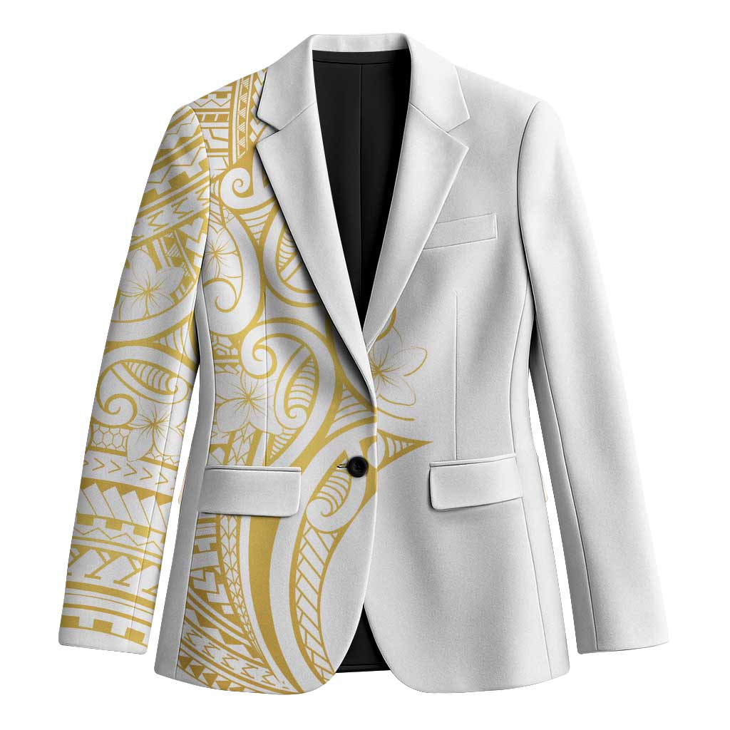 Polynesia White Sunday Blazer Plumeria Polynesian Tribal Gold Color LT14 Unisex White - Polynesian Pride