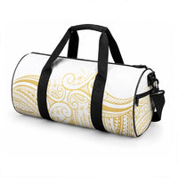 Polynesia White Sunday Duffle Bag Plumeria Polynesian Tribal Gold Color