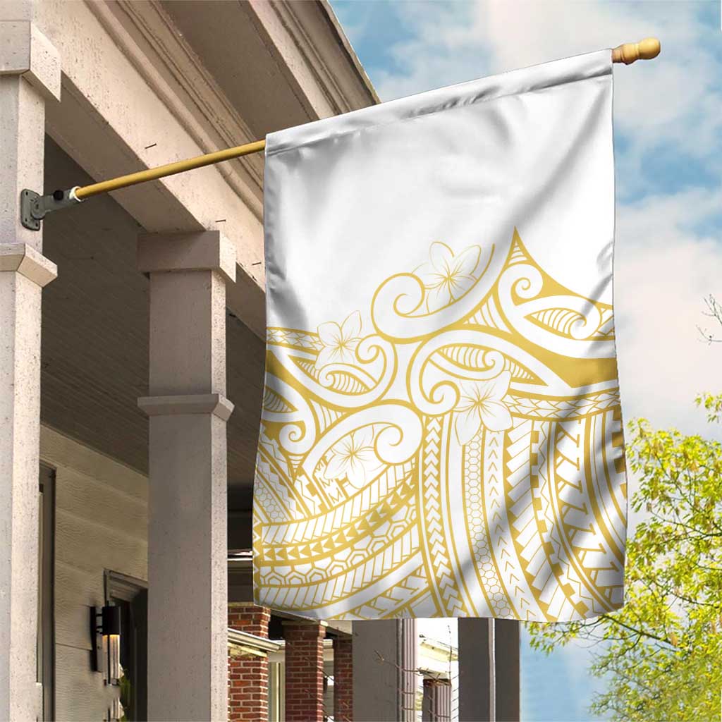 Polynesia White Sunday Garden Flag Plumeria Polynesian Tribal Gold Color LT14 House Flag White - Polynesian Pride