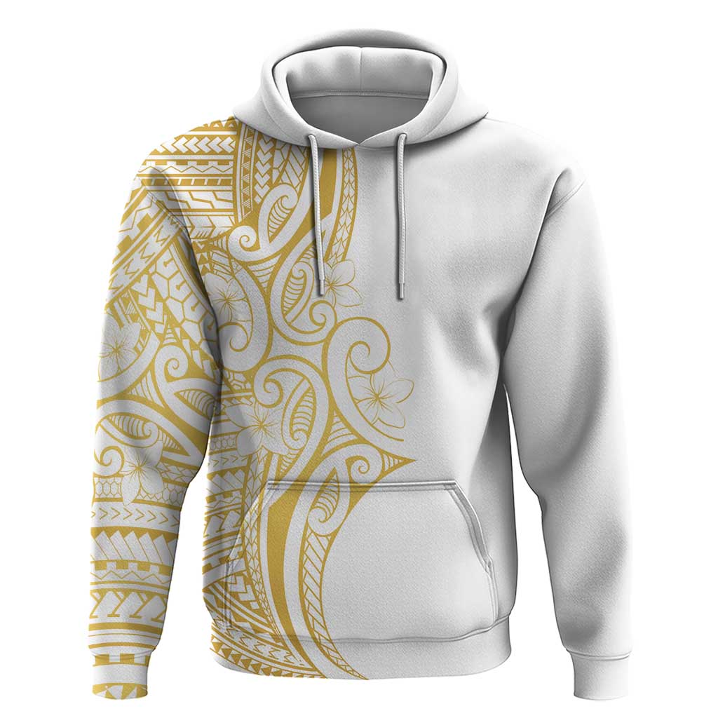 Polynesia White Sunday Hoodie Plumeria Polynesian Tribal Gold Color LT14 Pullover Hoodie White - Polynesian Pride
