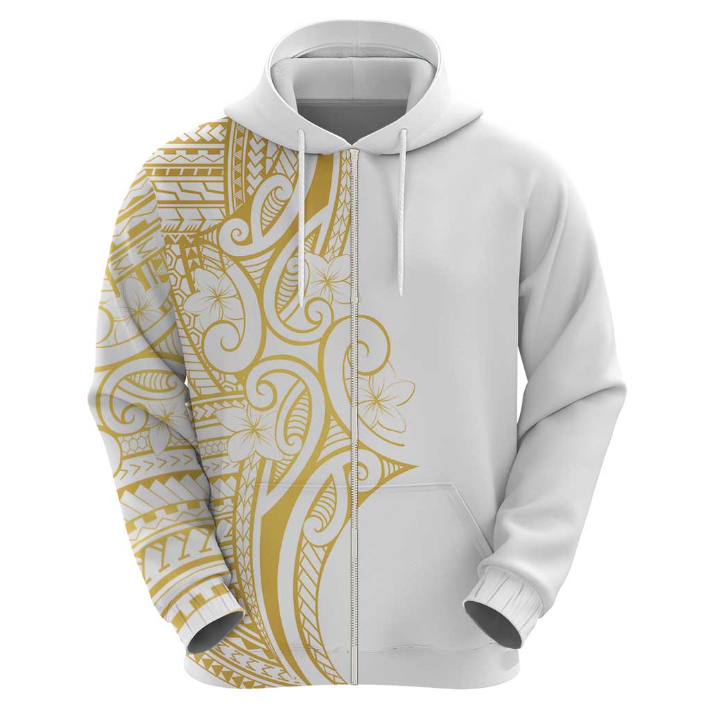 Polynesia White Sunday Hoodie Plumeria Polynesian Tribal Gold Color LT14 - Polynesian Pride