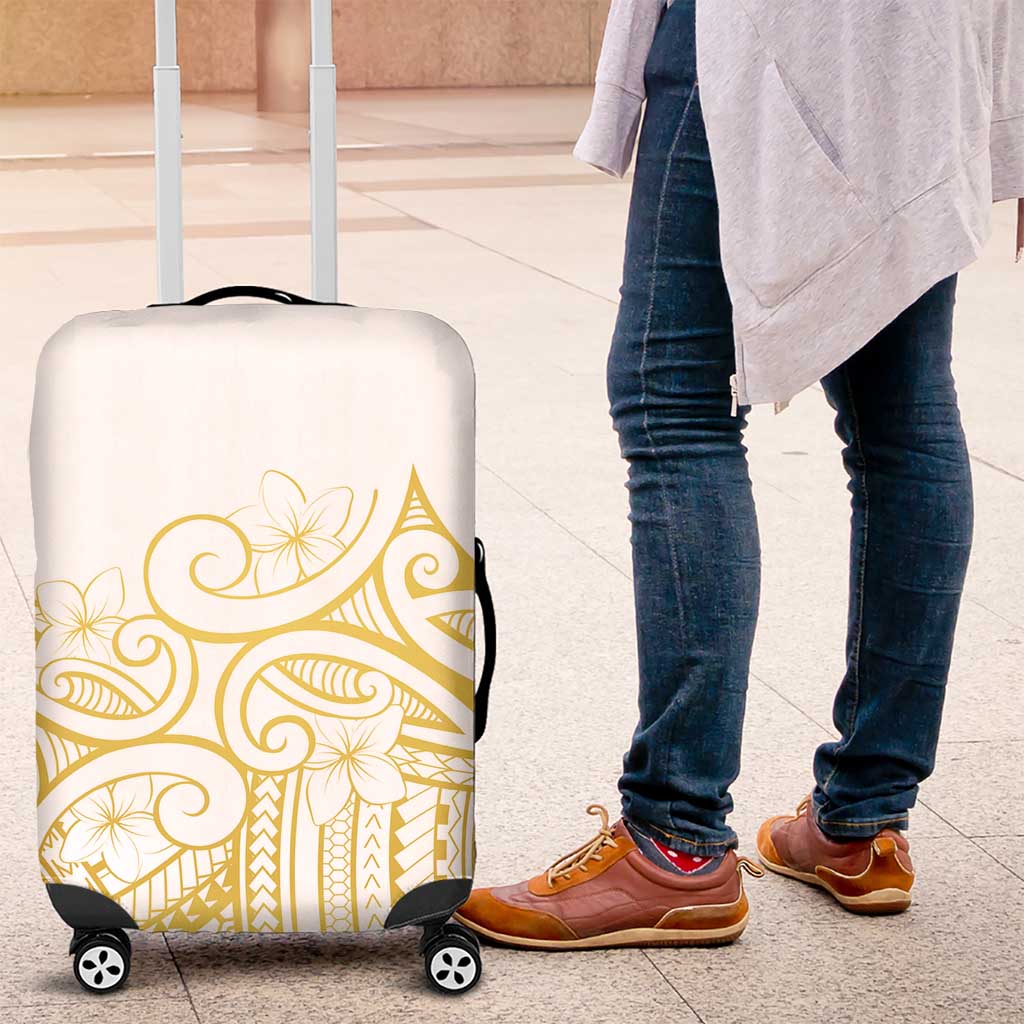 Polynesia White Sunday Luggage Cover Plumeria Polynesian Tribal Gold Color LT14 White - Polynesian Pride