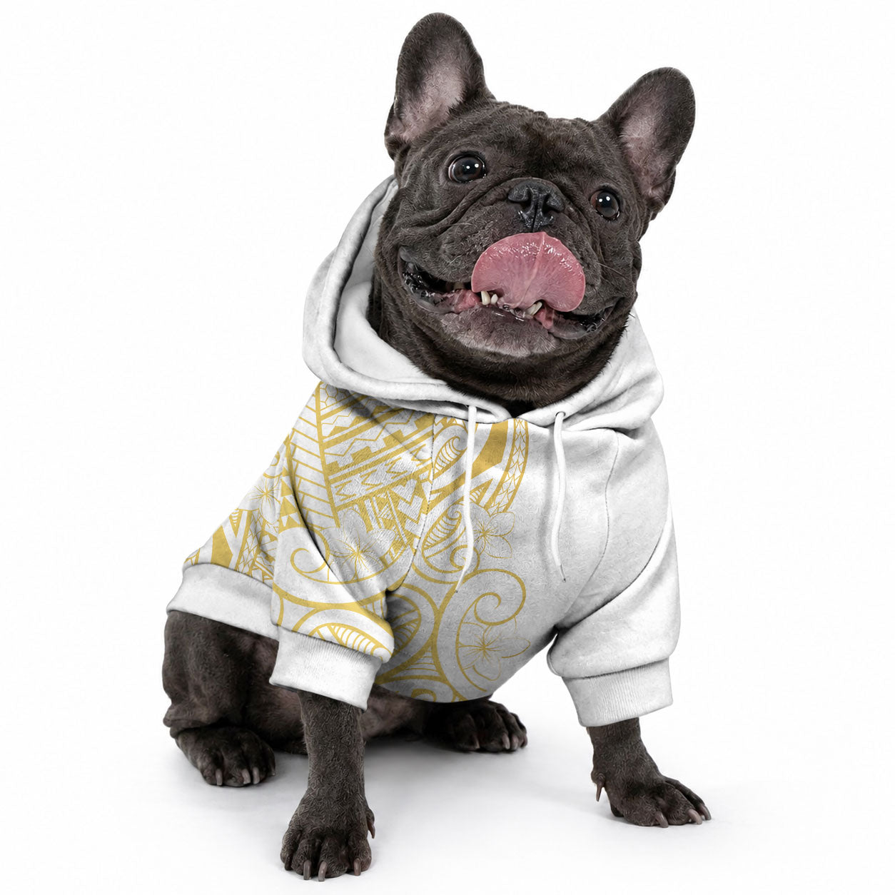 Polynesia White Sunday Pet Hoodie Plumeria Polynesian Tribal Gold Color LT14 - Polynesian Pride