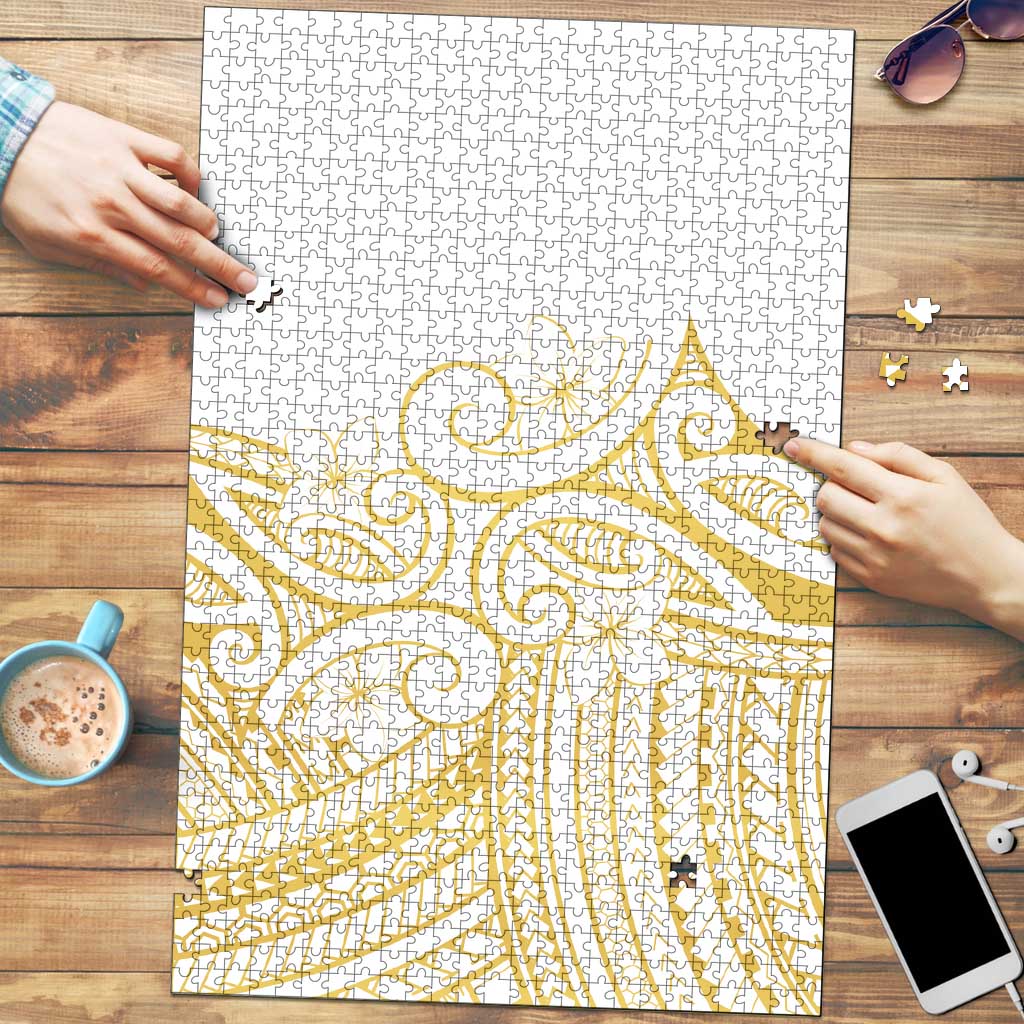 Polynesia White Sunday Puzzle Plumeria Polynesian Tribal Gold Color LT14 White - Polynesian Pride