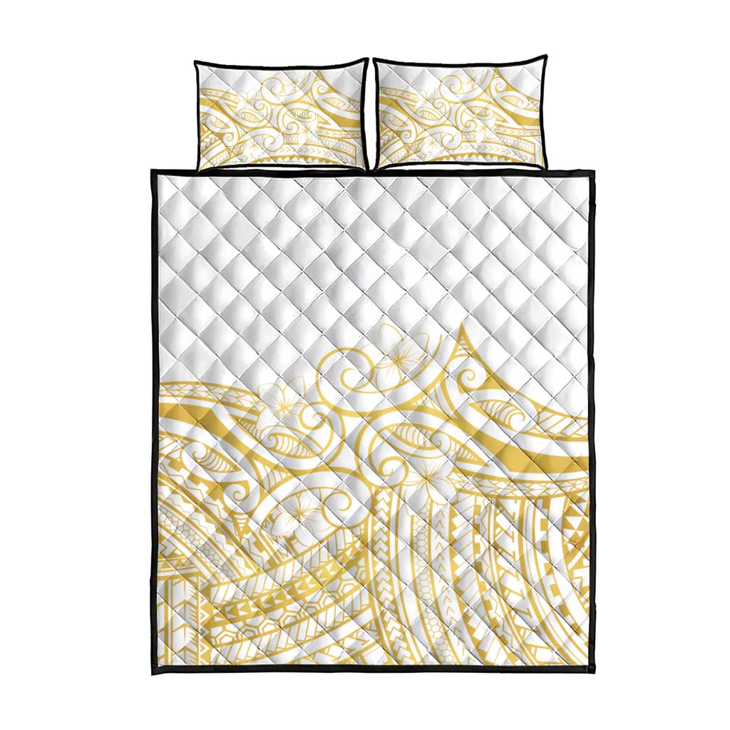 Polynesia White Sunday Quilt Bed Set Plumeria Polynesian Tribal Gold Color LT14 - Polynesian Pride