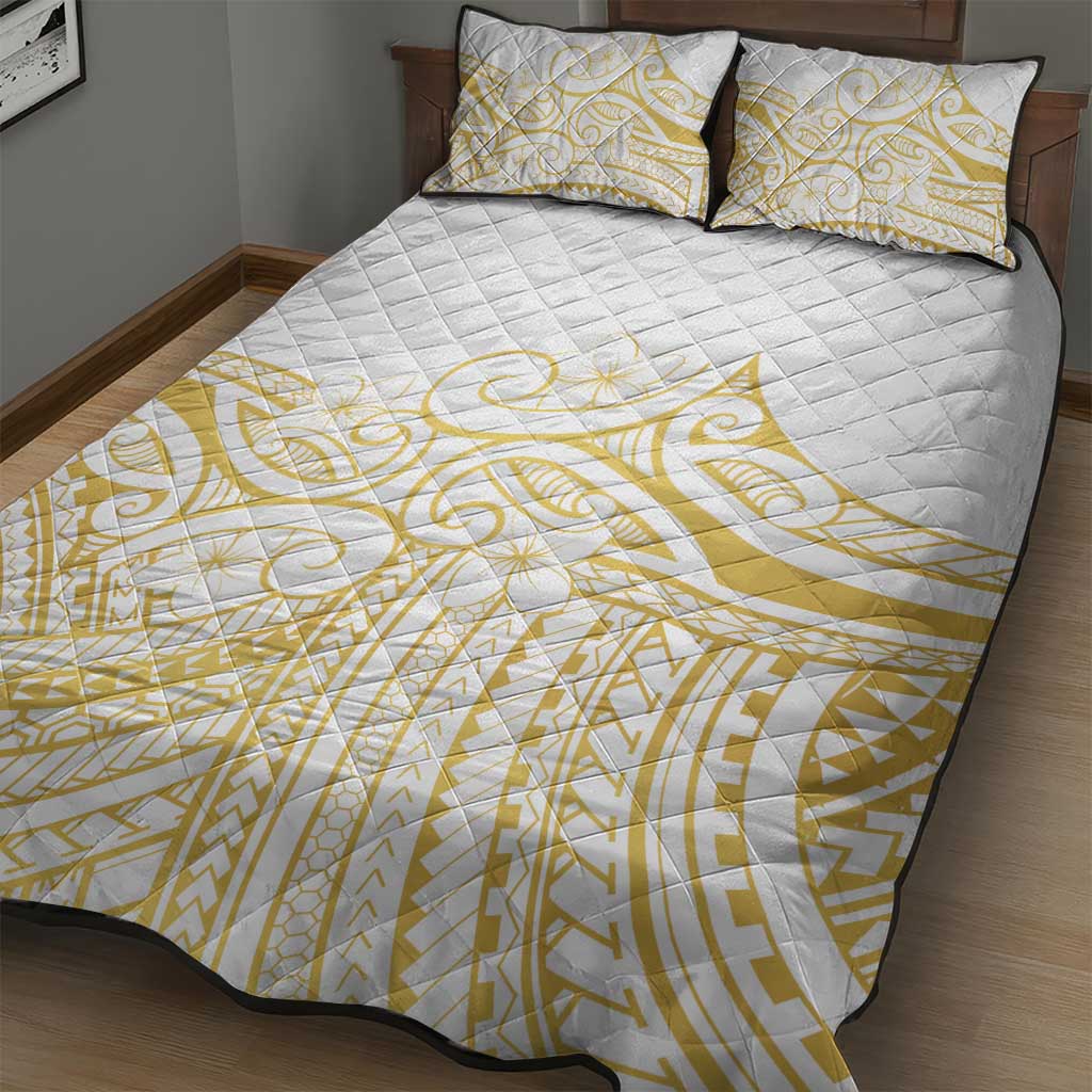 Polynesia White Sunday Quilt Bed Set Plumeria Polynesian Tribal Gold Color LT14 - Polynesian Pride