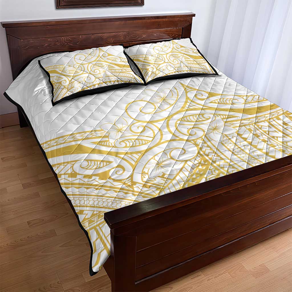 Polynesia White Sunday Quilt Bed Set Plumeria Polynesian Tribal Gold Color LT14 - Polynesian Pride