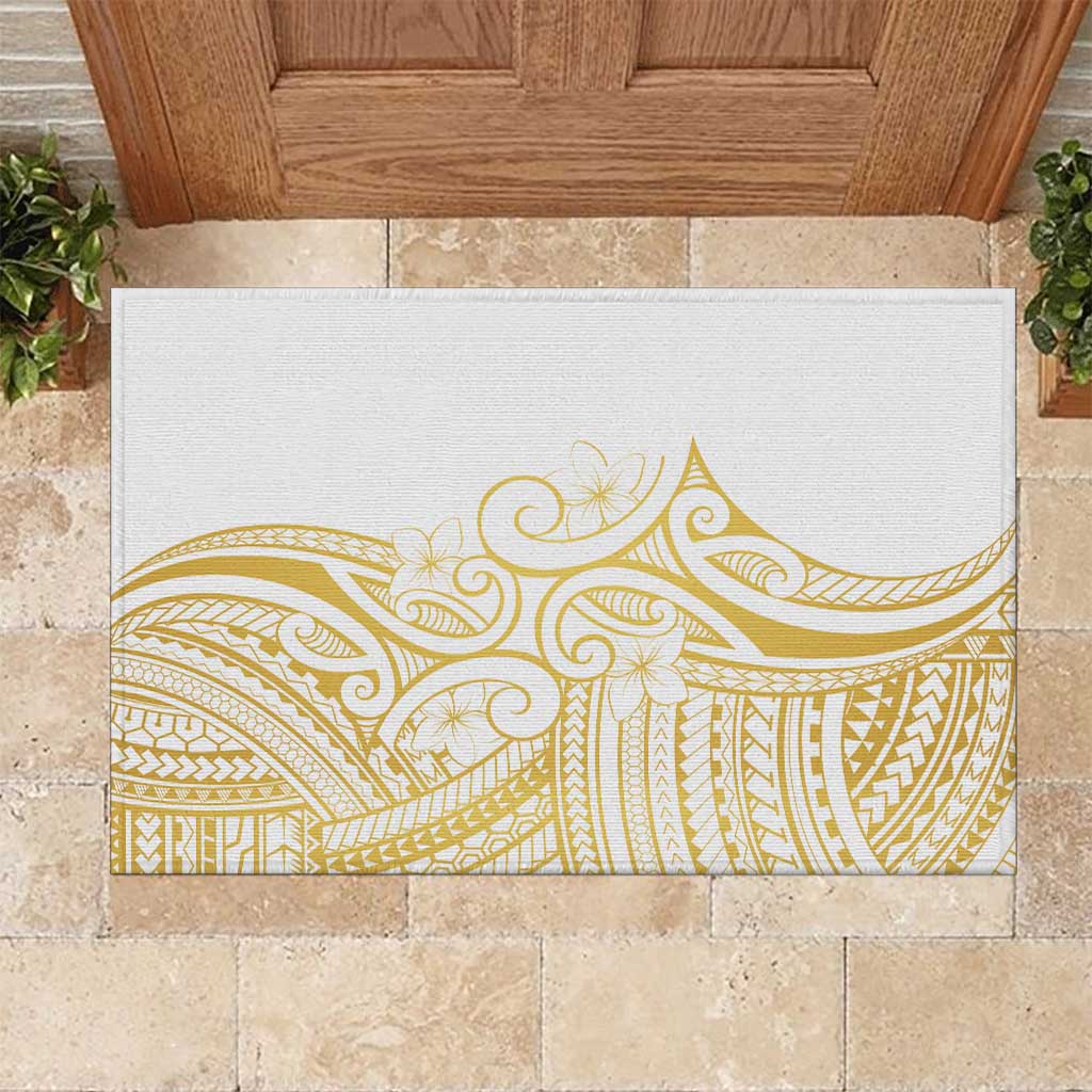 Polynesia White Sunday Rubber Doormat Plumeria Polynesian Tribal Gold Color LT14 White - Polynesian Pride